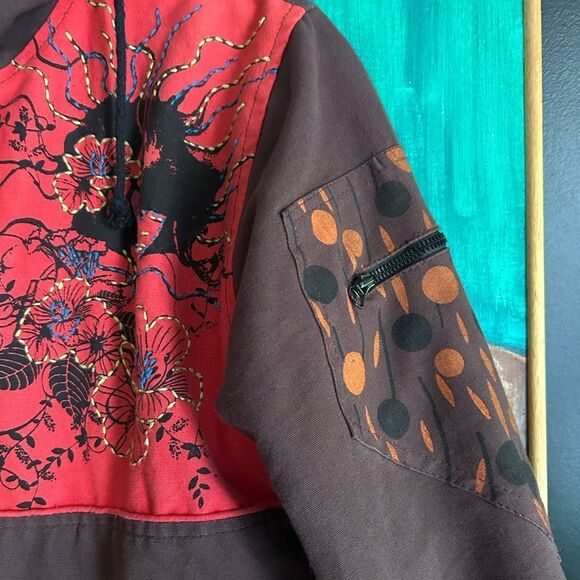 Nepalese Boho Hippy Festival Patchwork Hooded Fleece Lined Jacket 42" L - Picture 10 of 16